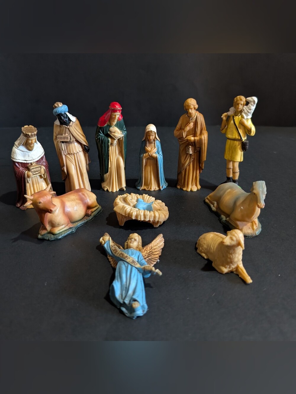 Vtg Miniature Nativity Set 11 Piece Set Mary Joseph Baby Jesus Hong Kong